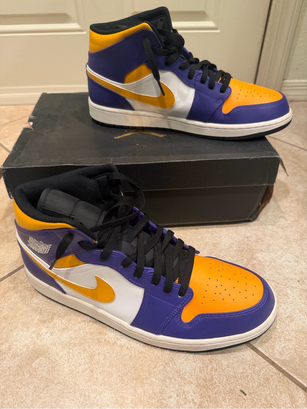 Nike Air Jordan 1 Mid Lakers Purple University Gold Retro {Size 12} with box!